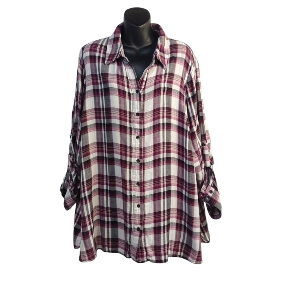 Lane Bryant Women's Purple White Plaid Button Down Shirt Size 22/24